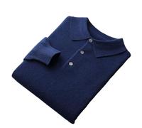 Ownwfeat Polo da uomo in cashmere maglione lavorato a maglia pullover casual sciolto grande camicia di base, blu navy, L