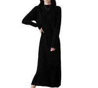 Ownwfeat Vestiti da donna Vestito lungo O-Collo lavorato a maglia di lana femminile Inverno Autunno Abito di, Nero , XL