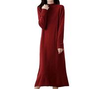 Ownwfeat Vestiti da donna Vestito lungo O-Collo lavorato a maglia di lana femminile Inverno Autunno Abito di, Rosso, M