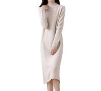 Ownwfeat Vestiti da donna Vestito lungo O-Collo lavorato a maglia di lana femminile Inverno Autunno Abito di, Beige, M