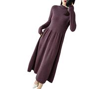 Ownwfeat Maglione da donna in lana cashmere abito a maniche lunghe morbido maglia mezza collo alto abito lungo, viola., M