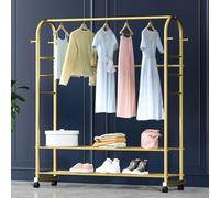 OWOHYG Appendiabiti Dorato con Ruote, Appendiabiti in Metallo, 2 Ripiani per Scarpe, Cappelli E Altri Vestiti. *Perfetto per Riporre Scarpe in Armadi E Riordinare Gli Spazi..150 * 34 * 168cm