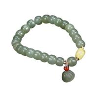 OWOHYG Bracelet Natural Hetian Jade Lotus Bracelet Feng Shui Wealth Green Bracelet Reiki Crystal Beaded Stretch Bracelet Chakra Meditation Talisman Peace Prospertity