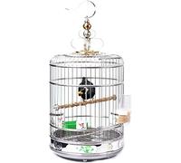 OWOHYG Comoda Gabbia per Uccelli in Acciaio Inossidabile, Nido per Uccelli con Design inciso Rotondo, Gabbia per Uccelli Portatile da Viaggio sospesa per pappagalli canarini, 38 cm