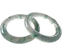 OWOHYG Natural A-Grade Translucent Color Jade Bangles, Ladies Translucent Color Bottom Floating Green Flower Round Bar Jade Bangle Bracelet, 54-64Mm, with Jewelry Box, 2Pc,56Mm