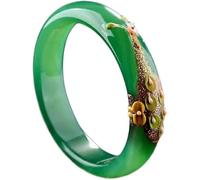 OWOHYG Natural Green Agate Peacock Painting Flower Carved,62