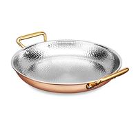 OWOHYG Paella Antiaderente in Acciaio Inox 304, Paella Martellata Fatta A Mano con Doppi Manici, Padella per Casa, Cucina O Ristorante, Argento, 34 Cm, 26 Cm