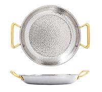 OWOHYG Paella in Acciaio Inossidabile 304, 10 Misure di Paella, Pentole da Cucina Martellate A Mano con Doppi Manici Rivettati per Case, Ristoranti O Padelle da Campeggio, Argento, 34 Cm, 24 Cm