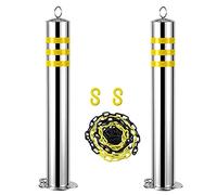 OWOHYG Paletti Riflettenti per parcheggio per vialetto, Confezione da 2 con Catena in plastica e Lucchetto, Cartello per parcheggio in Acciaio Inossidabile con Base, Argento, 800×76 mm/31,5×3 Pollici