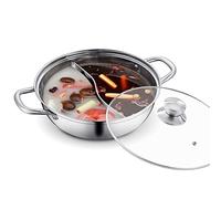 OWOHYG Pentola per Zuppa con Coperchio, Pentola Cinese con Coperchio, in Acciaio Inox Spesso, 2 in 1, Divisa, per Cucinare con Coperchio, Fornello A Gas, Fornello A Induzione