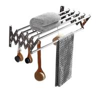 OWOHYG Portasciugamani Pieghevole da Parete con 4 Ganci, stendibiancheria Retrattile, ripiano salvaspazio da 40 cm/15,7 Pollici per Bagno e Balcone, 100 cm/39,4 Pollici