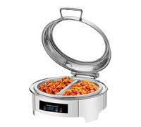 OWOHYG Scaldavivande Elettrico Rotondo, Riscaldatore per Buffet di Alimenti Commerciale con Coperchio Trasparente, Vassoio Riscaldante di Grande capacità 6L per Una varietà di Piatti.