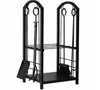 OWOHYG Set di Attrezzi per Camino, Set di Attrezzi per Camino con Porta-Legna - Include Spazzola, Pala, attizzatoio e pinze per Una Manutenzione e un'organizzazione efficienti del Camino