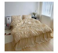 OWOHYG Set di biancheria da letto in cotone plissettato per bambine, lenzuola in tinta unita, copripiumino matrimoniale king size, letto di lusso in una borsa, marrone, letto king size 2,0 m, 4 pezzi