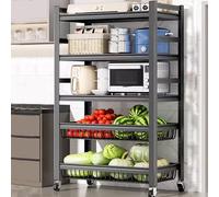 OWOHYG Supporto per Microonde con Contenitore in Acciaio al Carbonio, Scaffale da Cucina con Rotelle E Cestello per Frutta Rimovibile, Mobile da Cucina, Dispensa..60 * 40 * 163cm