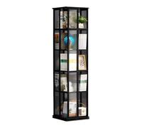 OWOHYG Torre Angolare Girevole, Scaffale Espositivo in bambù A 5/6 Livelli, Libreria da Pavimento, per Piccoli Spazi, Camera da Letto, Soggiorno
