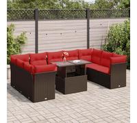 Owoxanthellate 10-TLG. Sala da giardino in rattan sintetico marrone, 55-100 cm, in acacia e vetro temperato, resistente alle intemperie, modulare per esterni, con spazio di archiviazione e cuscino