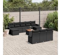 Owoxanthellate 11-TLG. Sala da giardino in polyrattan nero, 55 x 62 x 69 cm, resistente alle intemperie, tavolino pieghevole, piano in legno di acacia, design modulare, piccolo divano per terrazza