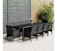 Owoxanthellate 11-TLG - Set da pranzo da giardino, 250 x 100 cm, in rattan sintetico, resistente alle intemperie, ergonomiche, in vetro temperato da 5 mm, per terrazza, balcone, giardino d'inverno