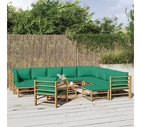 Owoxanthellate 12 pezzi Sala da giardino in bambù con cuscino verde, 55 x 65 x 30 cm, resistente alle intemperie, set di mobili da balcone modulare per terrazza, giardino d'inverno, piccoli balconi e