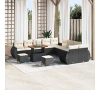 Owoxanthellate 13 divani da giardino in rattan sintetico, colore nero, 142 x 62 x 69 cm, modulare con legno di acacia e struttura in acciaio, design moderno, robusto, per giardino, terrazza, balcone e