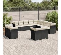 Owoxanthellate 13 pezzi Set divano da giardino nero 55 x 62 x 69 cm modulo angolare Lounge impermeabile polyrattan con cuscino lavabile bianco crema per balcone terrazza e giardino d'inverno