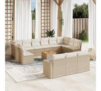 Owoxanthellate 14 pezzi Sala da giardino beige polyrattan, 62 x 62 x 69 cm, resistente alle intemperie, divano ad angolo, in legno di acacia, modulare, per balcone, terrazza e giardino d'inverno
