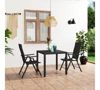 Owoxanthellate 3 cucchiaini da giardino nero 79 x 79 x 74 cm tavolo e 2 sedie regolabili in rattan resistente alle intemperie con piastra WPC e telaio in alluminio per balcone, giardino e patio