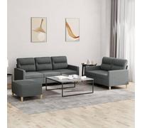 Owoxanthellate 3 pezzi paesaggio residenziale grigio scuro 138/198x77x80 cm con sgabello, tessuto, compensato metallico, moderno, robusto, per soggiorno/ufficio/corridoio