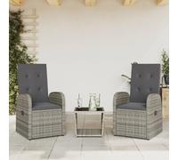 Owoxanthellate 3-TLG. Gruppo da giardino 45 × 45 × 40 cm, in rattan sintetico, grigio, poltrona regolabile, tavolo in vetro, per balcone/terrazza