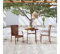 Owoxanthellate 3-TLG - Set da giardino in rattan sintetico, 45 cm, resistente alle intemperie, impilabili, struttura in acciaio, per balcone e giardino