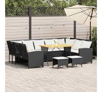 Owoxanthellate 4 divani da giardino in rattan sintetico nero, 288 x 181 x 87,5 cm, tavolo in legno di acacia, cuscino bianco crema, resistente alle intemperie, per terrazza/balcone