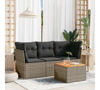 Owoxanthellate 4-TLG. - Set divano da giardino, 62 x 62 x 69 cm, in rattan sintetico, resistente alle intemperie, con tavolo in legno di acacia, cuscino rimovibile, modulare per balcone, terrazza