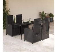 Owoxanthellate 5 pezzi in rattan sintetico, nero, 140 x 70 cm, schienale regolabile 93 cm, atmosfera lounge resistente alle intemperie, per balcone, terrazza e giardino