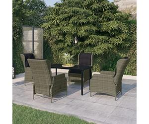 Owoxanthellate 5-TLG. Gruppo da giardino in rattan sintetico, 140 x 70 cm, con funzione sdraio, marrone/nero, balcone, giardino, giardino d'inverno