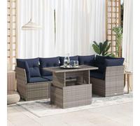 Owoxanthellate 6 pezzi in polyrattan grigio con base in acacia blu navy, resistente alle intemperie, 55 x 62 x 69 cm, modulare per balcone, terrazza, patio