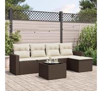 Owoxanthellate 6-TLG. Set divano da giardino in rattan PE marrone, 110 kg/spazio, resistente alle intemperie, con vano portaoggetti, tavolo in vetro 55 cm, panna, modulo, terrazza, balcone, giardino
