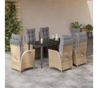Owoxanthellate 7 mobili da giardino in polyrattan, set da pranzo, 160 x 80 cm, colore beige, resistente alle intemperie, regolabile, con cuscino per terrazza, balcone e campeggio