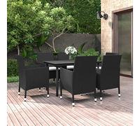 Owoxanthellate 7 pezzi in rattan sintetico, nero, 140 x 70 cm, 6 sedie resistenti alle intemperie, con cuscini bianchi crema, design moderno lounge per giardino, balcone, terrazza
