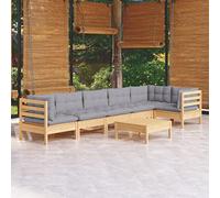Owoxanthellate 7 pezzi salone da giardino in legno di pino grigio, 63,5 × 63,5 cm, modulo, angolo + medio+sgabello resistente alle intemperie per tutto l'anno, balcone terrazza