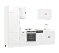 Owoxanthellate 7-TLG. Angolo cottura lucido Porto, bianco, materiale in legno, altezza 207 cm, larghezza variabile, con spazio di archiviazione, armadio da parete per forno e lavastoviglie, per cucina