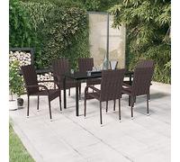 Owoxanthellate 7-TLG. Gruppo da giardino in rattan PE resistente alle intemperie, acciaio verniciato a polvere e vetro, 140 x 70 x 74 cm, marrone/nero, design robusto per balcone, terrazza, giardino