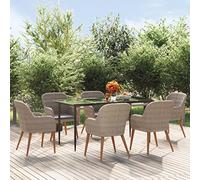 Owoxanthellate 7-TLG. Mobili da giardino in legno di acacia e acciaio, 160 x 80 cm, con cuscini imbottiti, moderni, resistenti alle intemperie, per balcone, giardino e giardino d'inverno