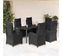 Owoxanthellate 7-TLG. - Mobili da giardino in rattan sintetico, 160 x 80 cm, con poltrone regolabili, colore nero, resistente ai raggi UV, per terrazza, balcone e giardino d'inverno