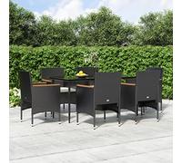 Owoxanthellate 7-TLG. Mobili da giardino Set da pranzo nero 160 x 80 x 74 cm in rattan PE resistente alle intemperie con cuscino bianco crema Design moderno per balcone terrazza e giardino