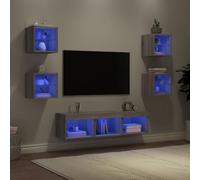 Owoxanthellate 7-TLG. Parete TV con LED RGB Sonoma Grigio 30 x 28,5 x 30 cm Materiale Legno Moderno Set da Parete Salvaspazio per Salotto Ufficio Corridoio