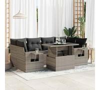 Owoxanthellate 7-TLG - Sala da giardino in polyrattan, 55 x 53 x 34 cm, resistente alle intemperie, con tavolo in vetro regolabile, grigio scuro, per balcone, terrazza, giardino