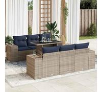 Owoxanthellate 7-TLG. Salone da giardino grigio polyrattan resistente alle intemperie, 55 x 62 x 69 cm, divani angolari con vano portaoggetti, effetto legno di acacacia, portata 110 kg, modulari, per