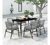 Owoxanthellate 7-TLG - Set da pranzo da giardino, 140 x 70 x 74 cm, in PVC, con cuscino, resistente alle intemperie, per balcone, terrazza