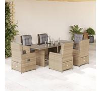 Owoxanthellate 7-TLG. - Set da pranzo in rattan sintetico, 190 x 80 x 74 cm, resistente alle intemperie, con 6 poltrone regolabili e piano in vetro, confortevole salone per terrazze, balconi, attività